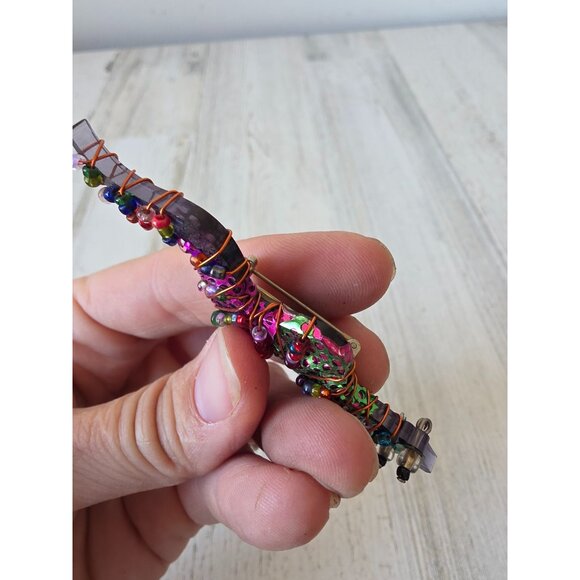 Mary? Snake pendant brooch unique beaded glitter colorful rainbow jewelry - Picture 7 of 8